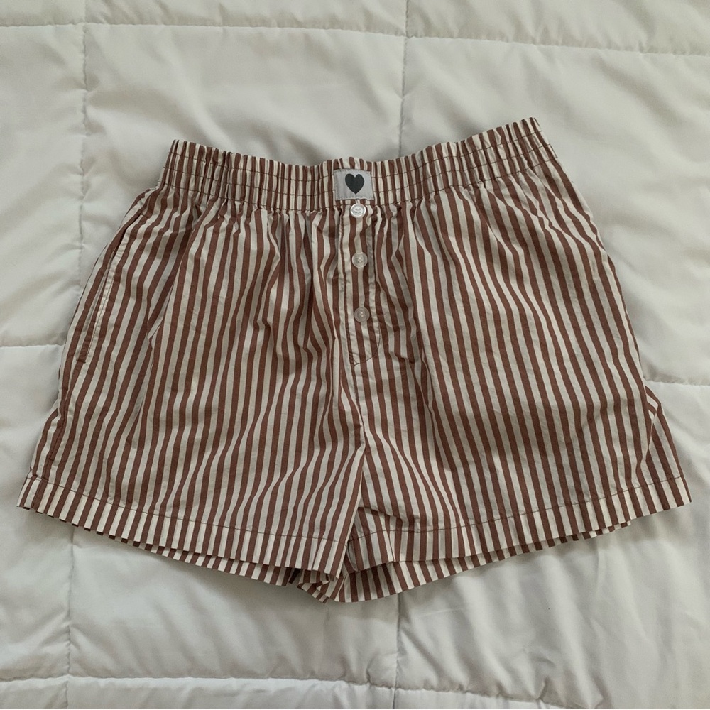 Happily Grey Brown and White Striped Boxer Shorts Size M (NWOT)